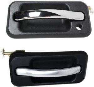 Front Exterior Door Handle Pair/Set for Hummer H2 2003-2009, Right (Passenger) and Left (Driver), Textured Black Bezel, Chrome Lever, with Keyhole - Replacement
