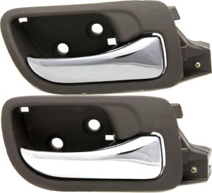 Front and Rear Door Handle Set for 2003-2007 Honda Accord Sedan - Right (Passenger), Inside, Chrome Lever + Brown (Taupe) Bezel, Plastic, Replacement