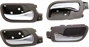 Front and Rear Door Handle Pair/Set for 2003-2007 Honda Accord, Right (Passenger) and Left (Driver), Inside, Chrome Lever + Brown (Taupe) Bezel, Plastic, Sedan Replacement