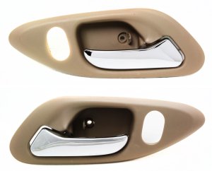Front Door Handle Inside Pair/Set for 1998-2002 Honda Accord, Right (Passenger) and Left (Driver), Chrome Beige, Coupe Replacement