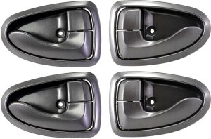 Front and Rear Door Handle Pair/Set for Hyundai Accent 2000-2006, Right (Passenger) and Left (Driver), Inside, Gray, Replacement