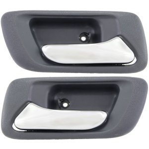 Rear Door Handle Pair/Set for 1998-2002 Honda Accord, Right (Passenger) and Left (Driver), Inside Handle with Chrome Lever and Gray Housing, Sedan, Without Hole, Replacement