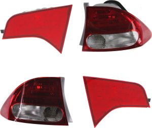 Tail Light Pair/Set for Honda Civic Sedan 2009-2011, Inner and Outer, Right (Passenger) and Left (Driver), Lens and Housing Replacement