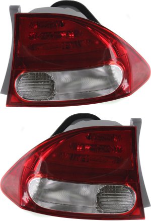 Tail Light Pair/Set for Honda Civic Sedan 2009-2011, Right (Passenger) and Left (Driver) Outer Lens and Housing Replacement