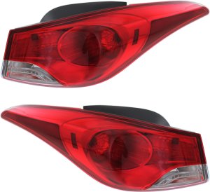 Pair/Set - Tail Light Assembly for 2011-2013 Hyundai Elantra Sedan, Right (Passenger) and Left (Driver) Outer Halogen Lights, USA Built Vehicle Replacement