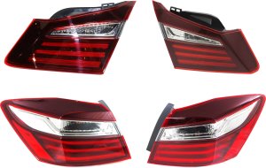 Tail Light Assembly Pair/Set for Honda Accord 2016-2017 Sedan, Right (Passenger) and Left (Driver), Inner and Outer, Excluding Hybrid Models, Replacement