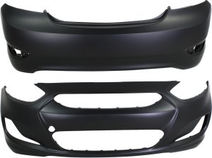 Front and Rear Bumper Cover Set for 2012-2013 Hyundai Accent Sedan, Primed (Ready to Paint), Replacement