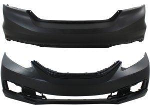 Front and Rear Bumper Cover Set for 2013-2015 Honda Civic, Primed (Ready to Paint), 2.4L Engine, Sedan - Replacement Set