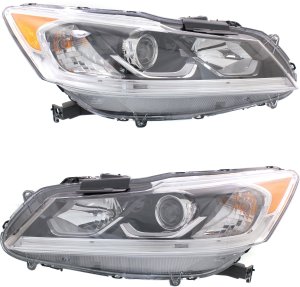 Pair/Set - Headlight Assembly for 2016-2017 Honda Accord LX Model, Halogen, Right (Passenger) and Left (Driver) Replacement Set