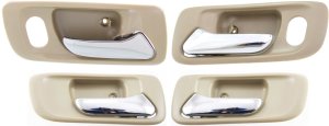 Front and Rear Interior Door Handle Pair/Set for 1998-2002 Honda Accord, Right (Passenger) and Left (Driver), Beige Bezel with Chrome Lever, Replacement