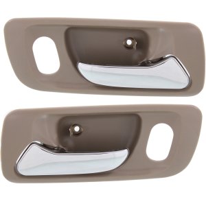 Front Door Handle Pair/Set for Honda Odyssey 1999-2004, Right (Passenger) and Left (Driver) Inside, Chrome Lever + Beige Housing with Hole, Replacement