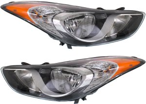 Headlight Assembly Pair/Set for Hyundai Elantra 2011-2013, Elantra Coupe 2013-2014, Right (Passenger) and Left (Driver), Halogen, Without LED Position Light, Suitable for Coupe and Korea Built Sedan, Replacement