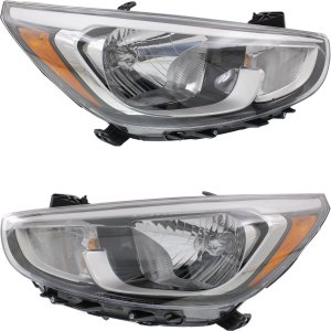 Headlight Assembly for Hyundai Accent 2015-2017, Right (Passenger) and Left (Driver), Halogen, Replacement Pair/Set