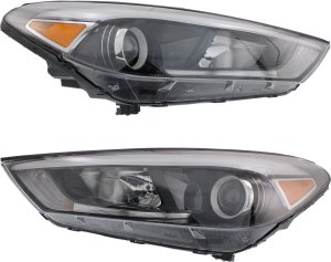 Headlight Assembly Pair/Set for Hyundai Tucson 2016-2018, Right (Passenger) and Left (Driver), Halogen with LED Position Light, Replacement