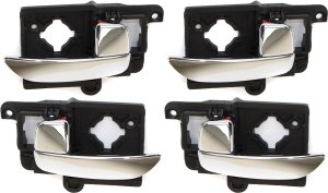 Interior Door Handle Pair/Set of 4 for 2007-2010 Hyundai Elantra, Front and Rear, Right (Passenger) and Left (Driver), Chrome, Sedan, Replacement