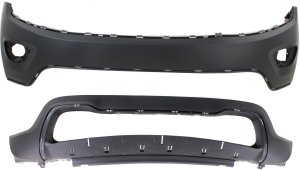 Front Bumper Cover Set for Jeep Grand Cherokee 2014-2016, Set of 2, Upper and Lower, without Intelligent Parking Assist System Holes, Excluding SRT-8 Model - Replacement