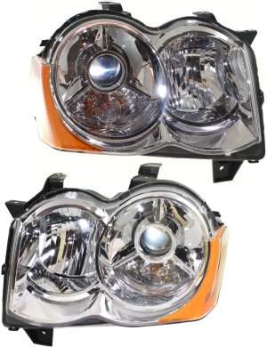 Headlight Pair/Set for Jeep Grand Cherokee 2008-2010, Right (Passenger) and Left (Driver), Lens and Housing, Xenon, Without HID Pair/Set Replacement