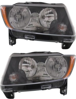 Headlight Assembly for Jeep Compass 2013-2017, Right (Passenger) and Left (Driver) Standard Type with Black Trim, 2-Piece Replacement Pair/Set