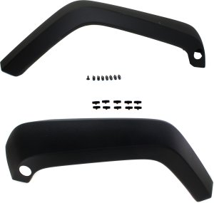 Front Wheel Opening Molding Flare Pair/Set for Jeep Wrangler (JK) 2007-2018, Right (Passenger) and Left (Driver), Plastic, Textured Black, Replacement