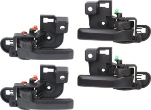 Front and Rear Door Handle Pair/Set for 2011-2018 Jeep Wrangler (JK), Right (Passenger) and Left (Driver), Inside, Black, Plastic, Replacement
