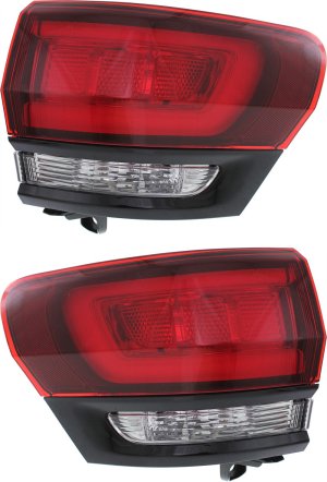 Pair/Set - Tail Light Assembly for Jeep Grand Cherokee 2014-2021, Right (Passenger) and Left (Driver), Outer with Black Bezel, Compatible with SRT/Trackhawk Models, Replacement