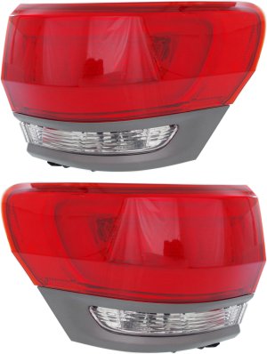 Pair/Set - Tail Light for Jeep Grand Cherokee WK 2014-2022, Right (Passenger) and Left (Driver), Outer Assembly with Gray Trim, Excludes SRT/Trailhawk/Trackhawk Models - Replacement Set