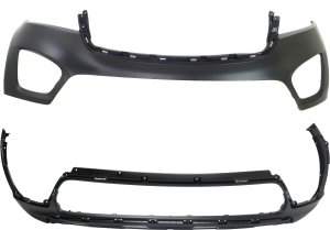 Front Upper and Lower Bumper Cover Set for 2016-2018 KIA Sorento, Fits EX, L, LX Models, 2-Piece Replacement