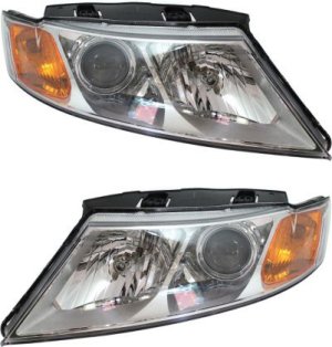 Pair/Set - Headlight Assembly for OPTIMA 2009-2010, Right (Passenger) and Left (Driver), Halogen, Chrome Interior, Composite Type, New Body Style Replacement