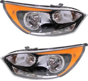 Headlight Assembly Pair/Set for Kia Rio Hatchback 2012-2017, Right (Passenger) and Left (Driver), Halogen, without LED Position Light, Excluding SX Model, Replacement