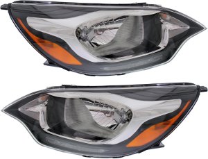 Pair/Set - Headlight Assembly for Kia Rio Sedan 2012-2017, Right (Passenger) and Left (Driver), Halogen, Without LED Position Light, Replacement