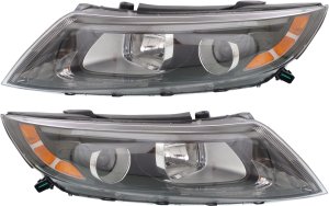 Pair/Set - Headlight Assembly for Optima 2014-2015, Right (Passenger) and Left (Driver), Halogen, Without LED Position Light, Excludes Hybrid Model, USA Built, Replacement