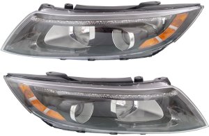 Headlight Assembly Pair/Set for KIA OPTIMA 2014-2015 - Right (Passenger) & Left (Driver), Halogen Bulbs, with LED Position Light, Excludes Hybrid Model, USA Built, Replacement