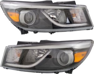 Headlight Assembly Pair/Set for KIA Sedona 2015-2018, Right (Passenger) and Left (Driver), Halogen, with LED Position Light, Fits EX/L/LX Models, Replacement
