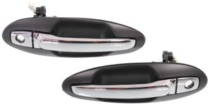 Front Exterior Door Handle Pair/Set for 2001-2006 OPTIMA/MAGENTIS & 2002-2005 Sonata, Right (Passenger) & Left (Driver), Primed (Ready to Paint) Bezel, Chrome Lever, Old Style Replacement