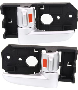 Front Door Handle Pair/Set for Kia Spectra / Spectra5 2004-2009, Right (Passenger) and Left (Driver), Inside, Silver Painted, Plastic, Replacement