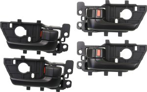Front and Rear Inside Door Handle for 2010-2013 Kia Forte / Forte Koup, Right (Passenger) and Left (Driver), Pair/Set of 4, All Black, Plastic, Primed (Ready to Paint), Replacement