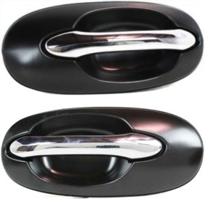 Rear Exterior Door Handle Pair/Set for 2002-2005 KIA Sedona, Chrome Lever, Right (Passenger) and Left (Driver), EX Model, Replacement
