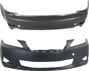 Front and Rear Bumper Cover Set for 2009-2010 Lexus IS250/IS350, Primed (Ready to Paint), w/o Pre-Collision System, Excluding C Model, Replacement