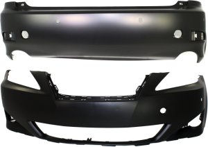 Front and Rear Bumper Cover Set for 2006-2008 Lexus IS250/IS350, Primed (Ready to Paint), with Pre-Collision System, Replacement