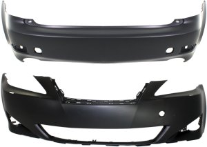 Front and Rear Bumper Cover Set for 2006-2008 Lexus IS250/IS350, Primed (Ready to Paint), Without Pre-Collision System, Replacement