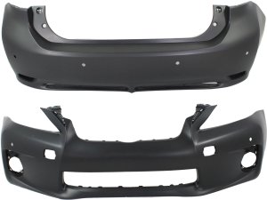 Front and Rear Bumper Cover Set for Lexus CT200H 2011-2013, Primed (Ready to Paint), without F Sport Package, with Parking Aid Sensor Holes, Replacement