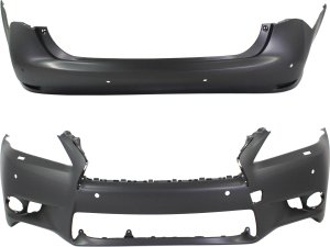 Front and Rear Bumper Cover Set for 2013 Lexus GS350/GS450H, Primed (Ready to Paint), with Parking Aid Sensor Holes, Replacement