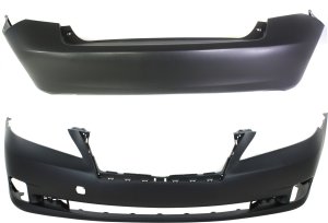 Front and Rear Bumper Cover Set for 2010-2012 Lexus ES350, Primed (Ready to Paint), Without Parking Aid Sensor Holes Replacement