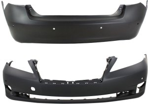 Front and Rear Bumper Cover Set for 2010-2012 Lexus ES350, Primed (Ready to Paint), with Parking Aid Sensor Holes, Replacement