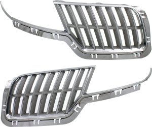 Grille Pair/Set for Lincoln MKZ 2010-2012, Right (Passenger) and Left (Driver), Chrome Shell with Gray Insert, Replacement
