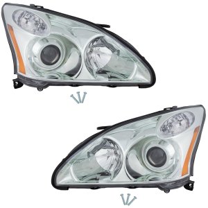 Headlight Lens and Housing Pair/Set for 2004-2006 Lexus RX330, Right (Passenger) and Left (Driver), w/o HID Pair/Set, w/o Adaptive Front-Lighting System, Xenon, Japan Built Vehicle Replacement