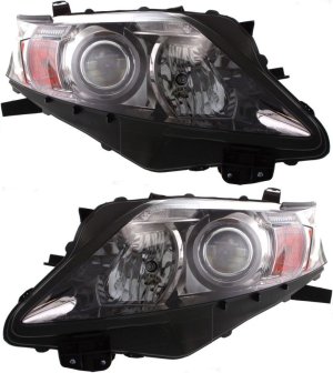 Headlight Assembly Pair/Set for Lexus RX350 2010-2012, Right (Passenger) and Left (Driver), Halogen, Canada Built Vehicle, Chrome Interior, Replacement