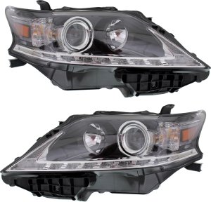 Headlight Assembly Pair/Set for Lexus RX350 (2013-2015) and RX450H (2015-2015), Right (Passenger) and Left (Driver), Halogen with LED Daytime Running Light, Canada Built Vehicle Replacement