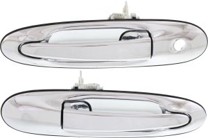 Exterior Front Door Handle Pair/Set for 1998-2002 Lincoln Town Car, Right (Passenger) and Left (Driver), All Chrome, Plastic, Replacement