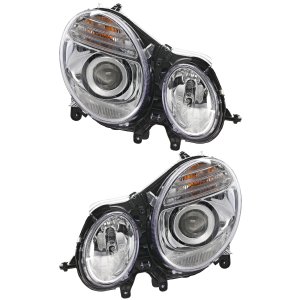 Pair/Set - Headlight Assembly for Mercedes-Benz E-Class 2007-2009, Right (Passenger) and Left (Driver), Halogen, From 6-30-06, Replacement
